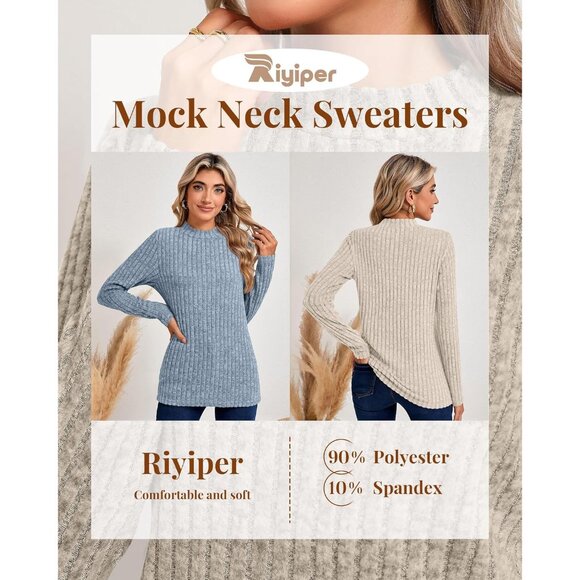 3 Pack Women's Lightweight Sweaters Basic Slim Fitted Mock Neck Long Sleeve - Picture 2 of 5